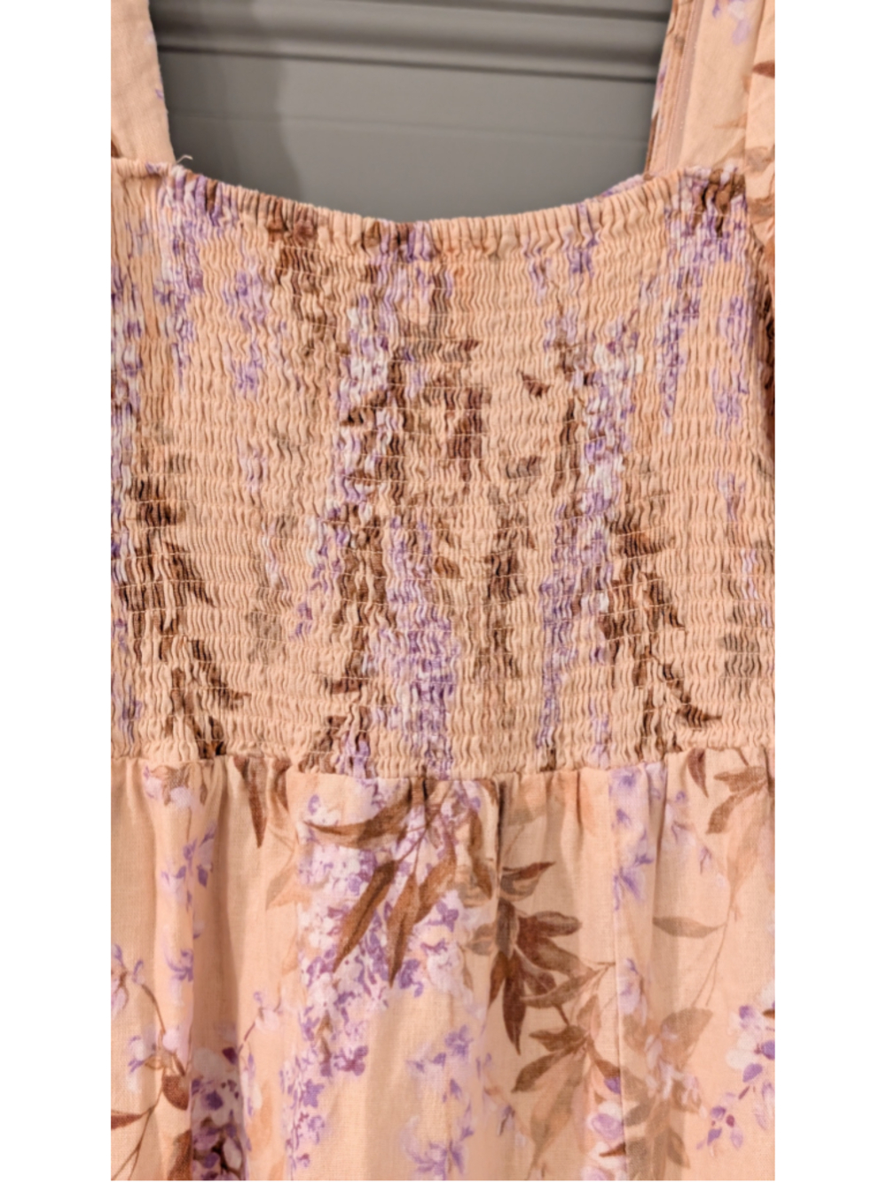 House of Harlow 1960 Peach Floral Linen Blend Smocked Midi Dress Size Small - Picture 4 of 14